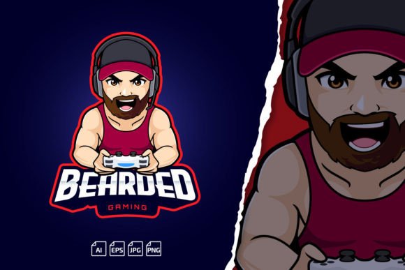 Download Bearded Man Gamer Logo Mascot Template - Game Collection