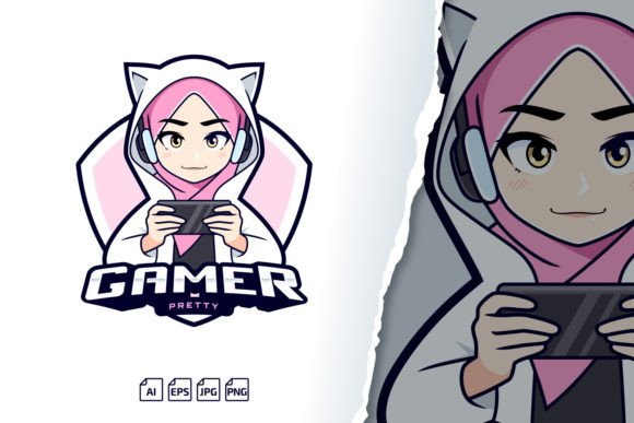Download Cute Hijab Gamer Girl Logo Template - Game Collection