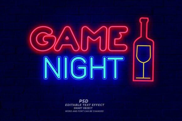 Download Game Night Neon Sign PSD Editable Text - Game Collection
